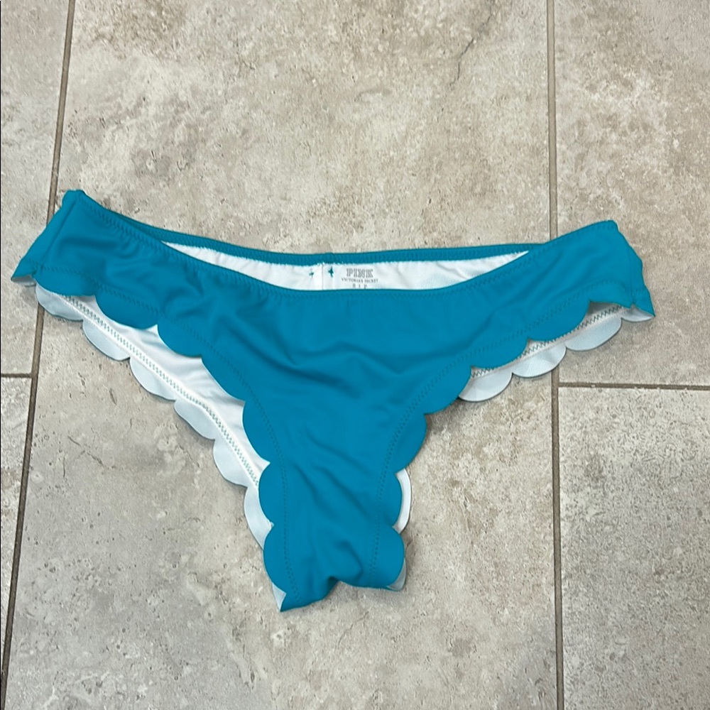 PINK Victoria's Secret Blue/Green Scalloped Edge Bikini Bottom